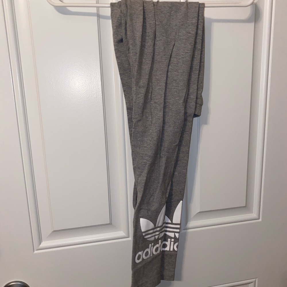 Grey Adidas Leggings Size XS White Logo - Picture 2 of 4